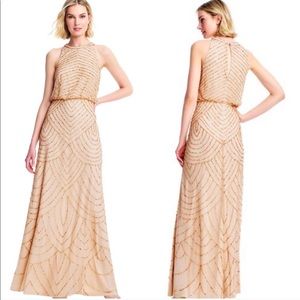 Adrianna Papell Art Deco Beaded Halter Dress